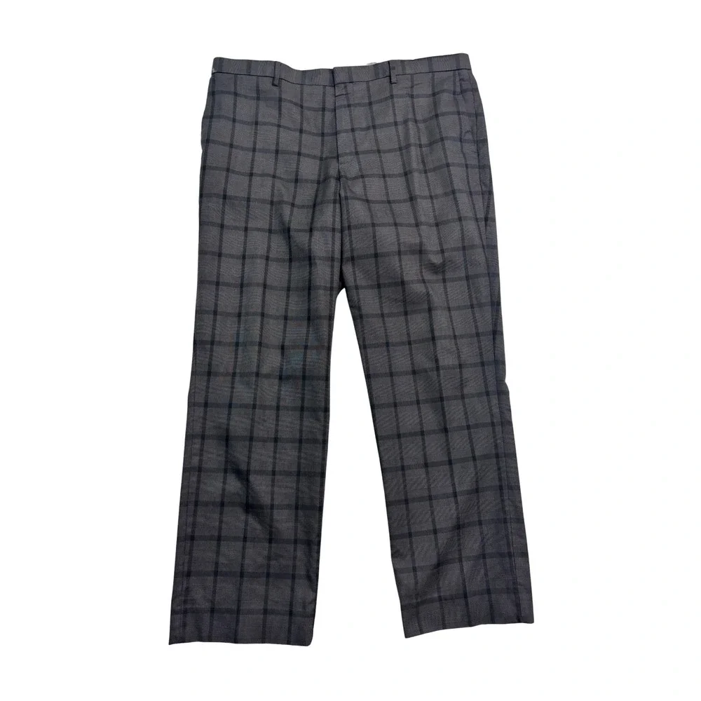 Banana Republic 38x32 Gray Windowpane Chino Dress Pants Trouser Cotton Slim Fit